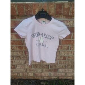 Vintage Old Navy Inter-League Softball Graphic Baby Tee Pink XS 90s 00s Y2K Vtg